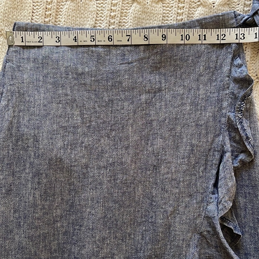 Express Chambray Denim Linen Blend Faux Wrap Maxi Skirt  Size XS - Picture 8 of 11